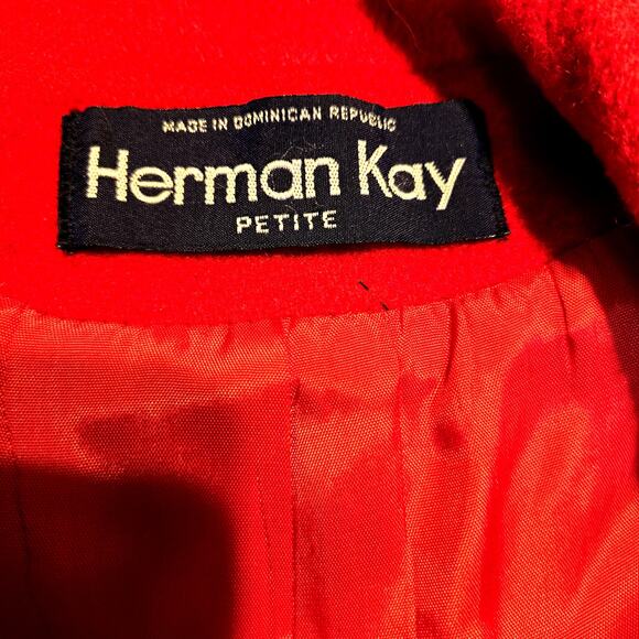 Herman Kay 12P Red Wool Women's Long Pea Coat Jacket Petite Size P PL LP Large - Picture 3 of 7